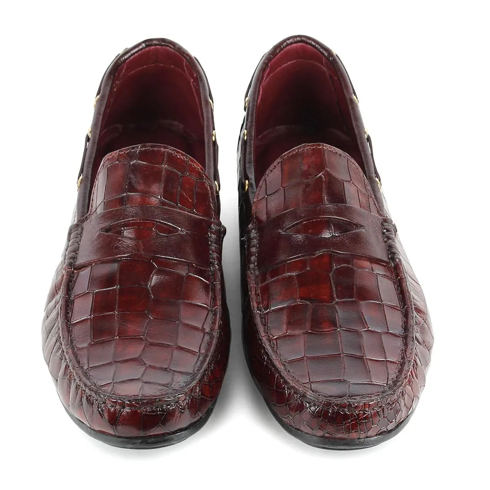 Dark Tan Croco Penny Driving Loafers