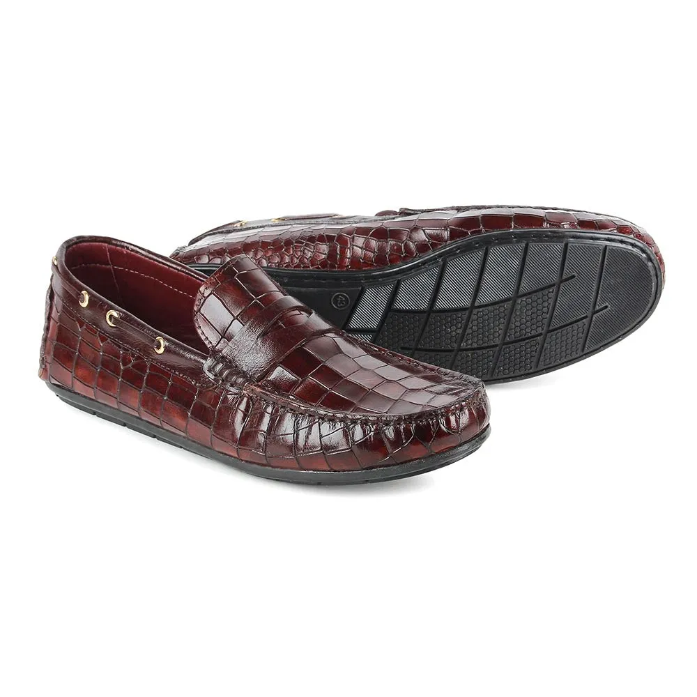 Dark Tan Croco Penny Driving Loafers
