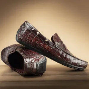 Dark Tan Croco Penny Driving Loafers