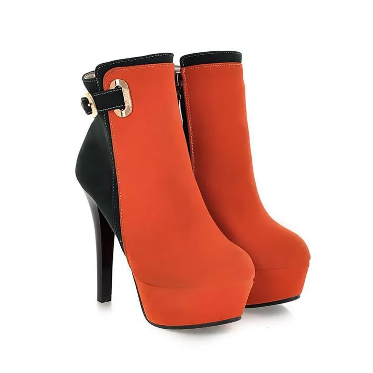 Elegant High Heeled Contrast Color Splicing Short Boots