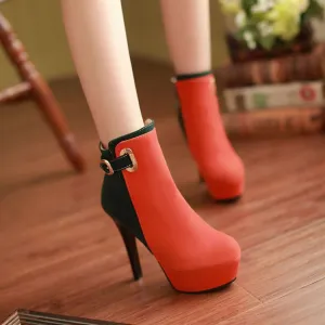 Elegant High Heeled Contrast Color Splicing Short Boots
