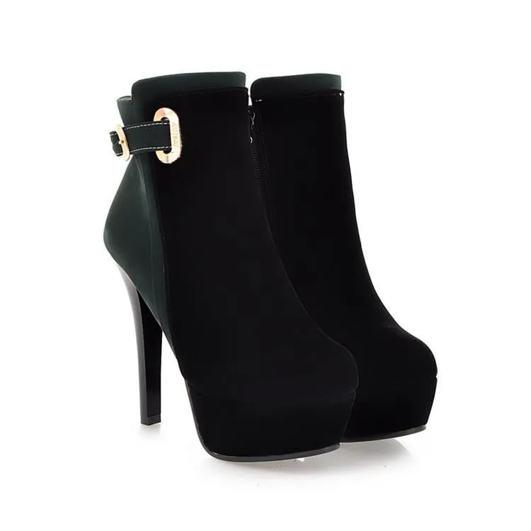 Elegant High Heeled Contrast Color Splicing Short Boots