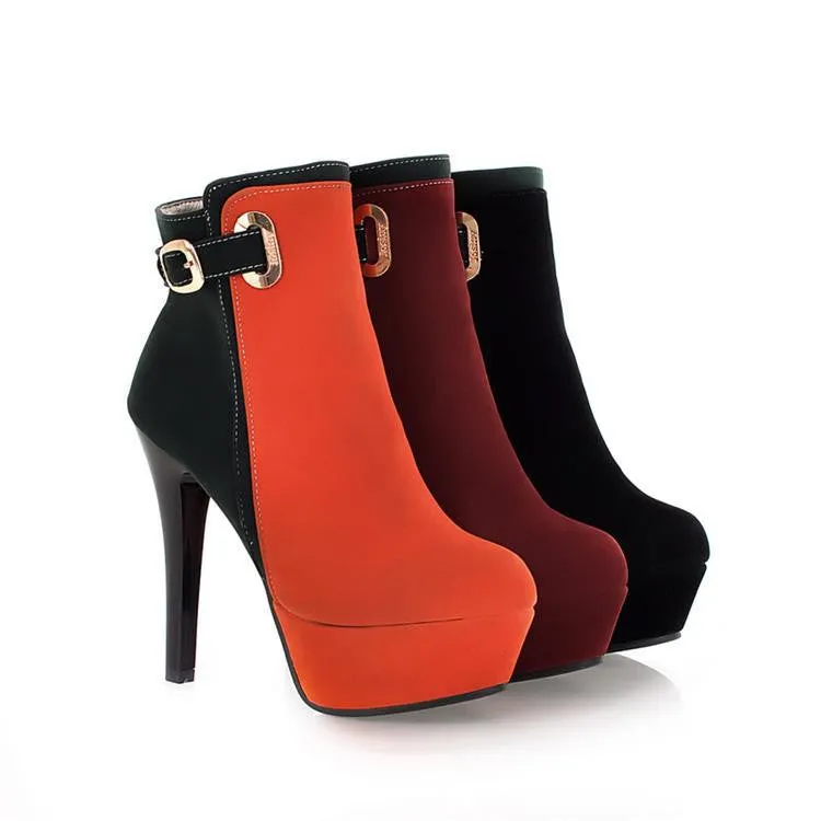 Elegant High Heeled Contrast Color Splicing Short Boots