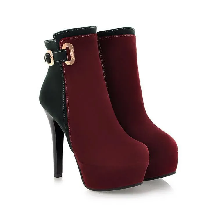 Elegant High Heeled Contrast Color Splicing Short Boots