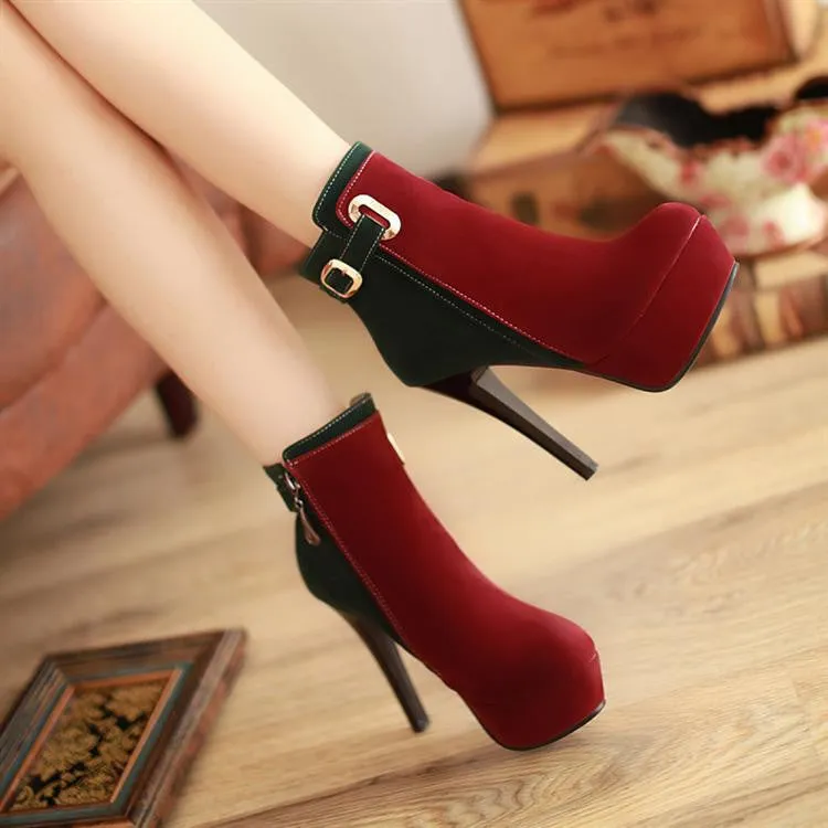 Elegant High Heeled Contrast Color Splicing Short Boots