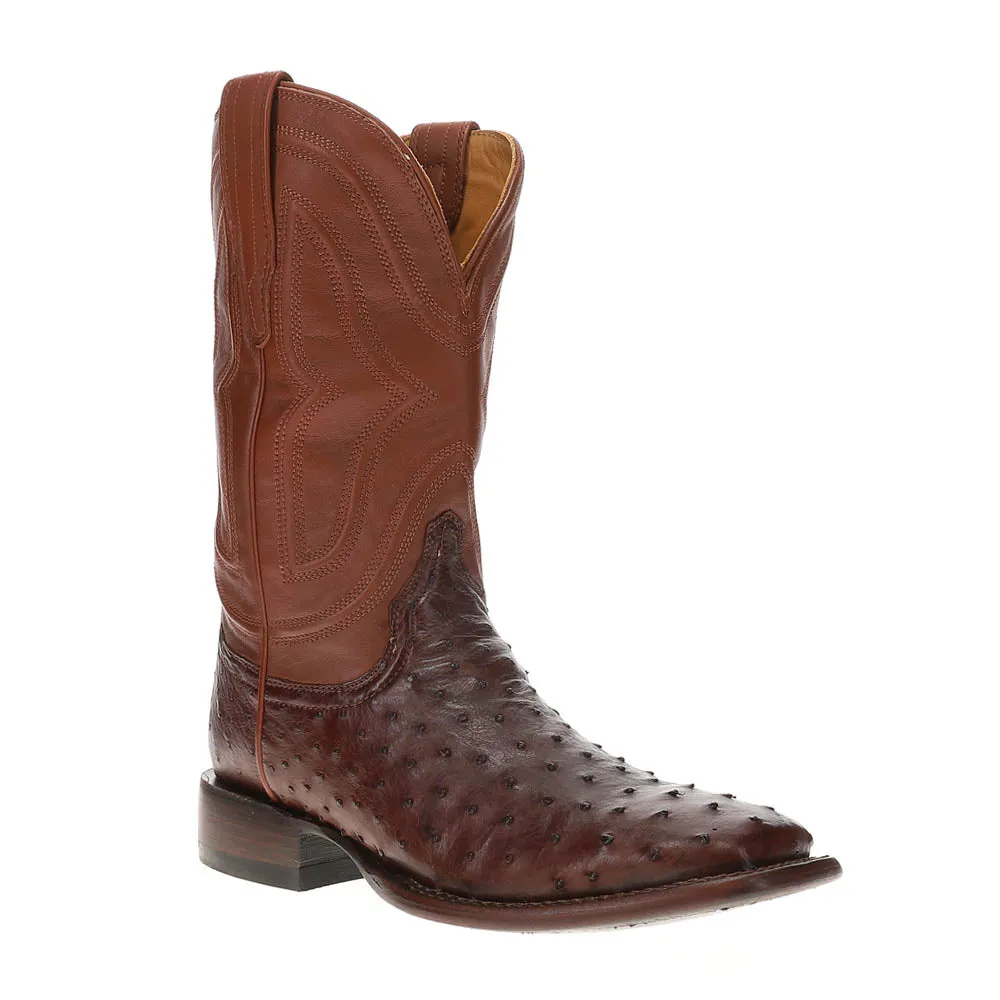 Emmitt Broad Embroidered Ostrich Square Toe Pull On Cowboy Boots
