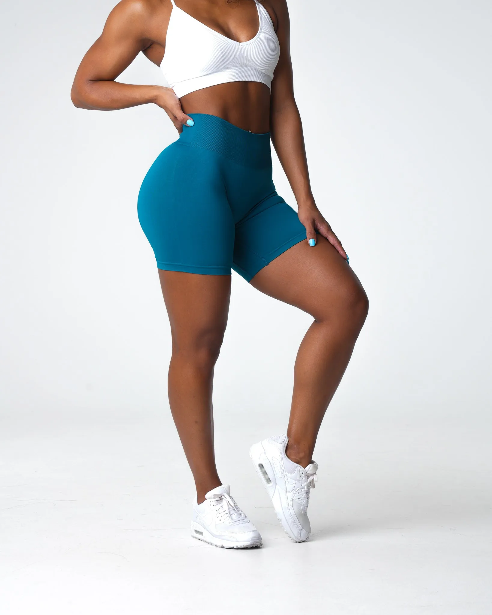 French Blue Solid Seamless Shorts