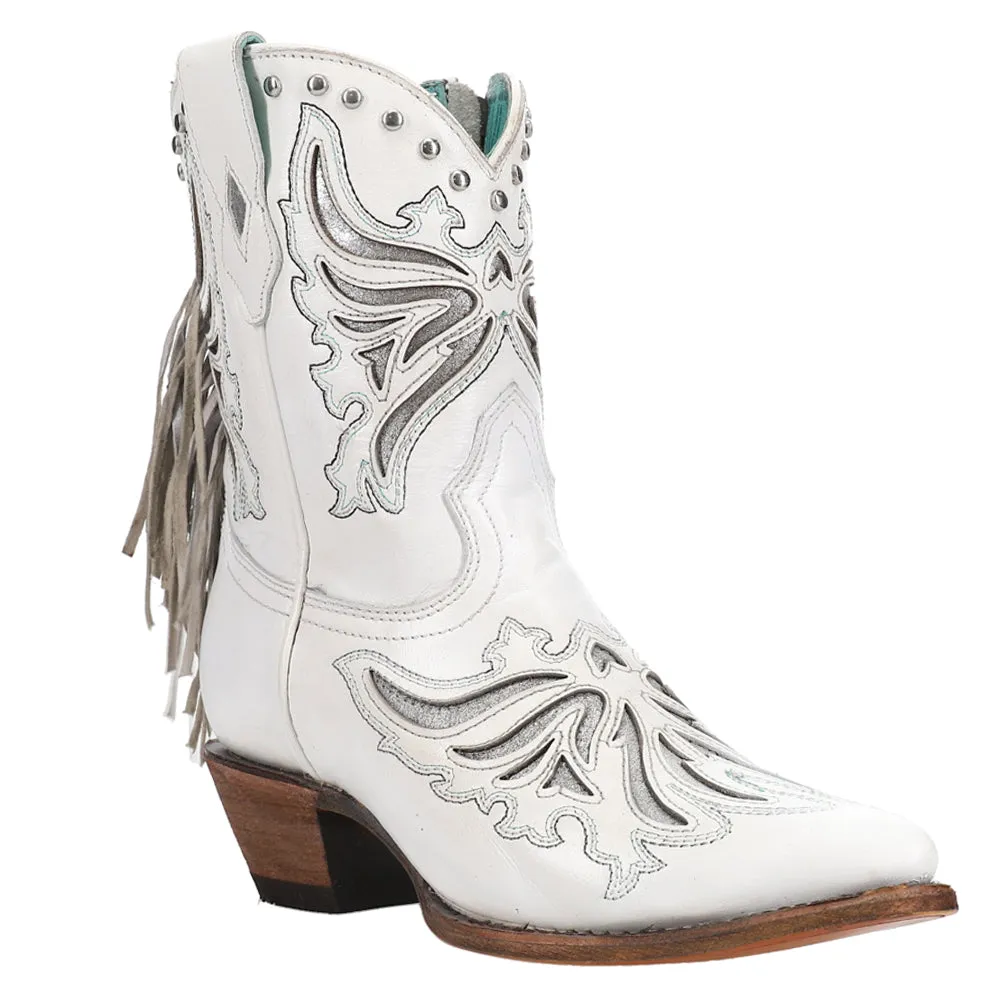 Fringe Inlay Pointed Fringe Toe Ankle Cowboy Booties