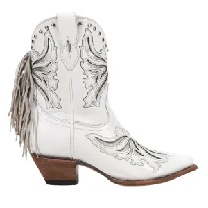 Fringe Inlay Pointed Fringe Toe Ankle Cowboy Booties