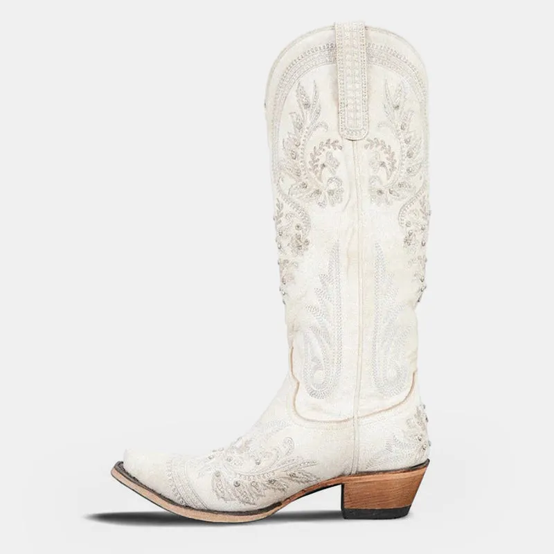 Gardenia Embroidery Vintage Cowboy Boots