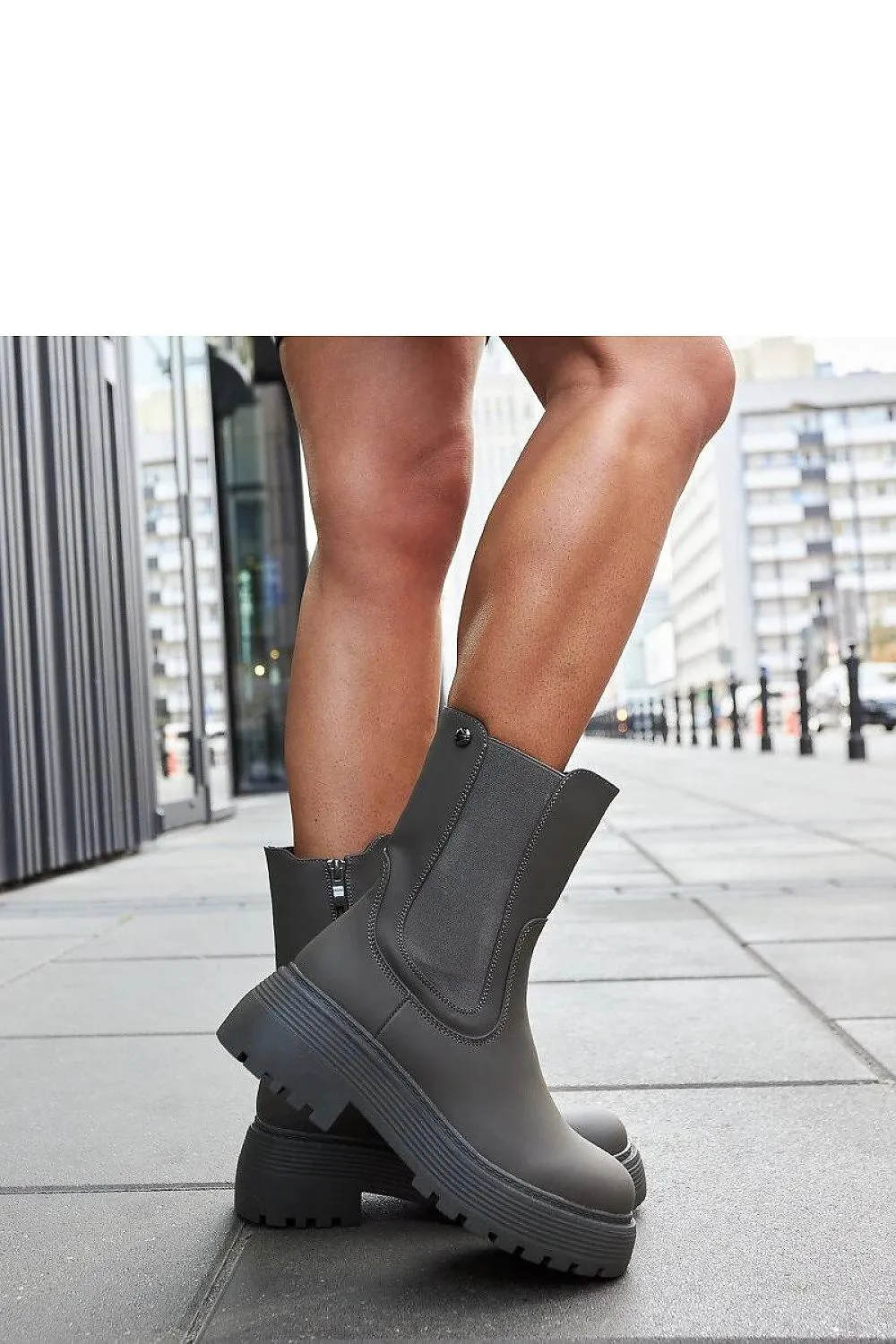 Green eco-leather platform boots