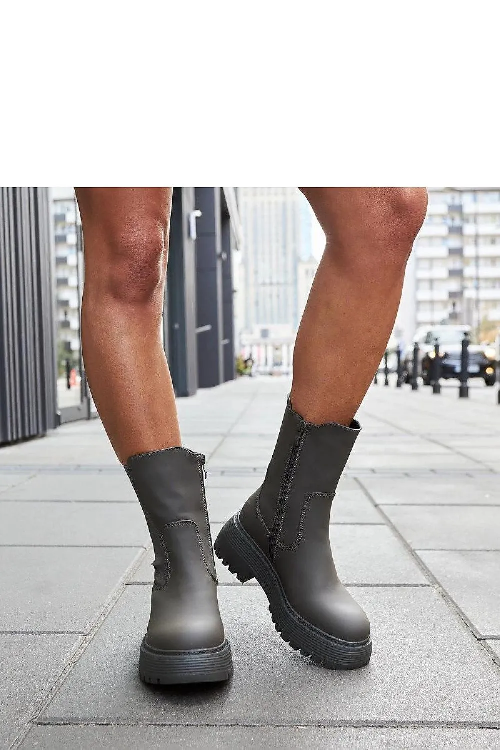 Green eco-leather platform boots