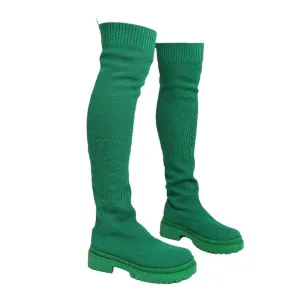 Green Over Knee Chunky Sock Boots