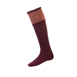 Herringbone shooting, hunting and Country socks - House of Cheviot in Mulberry - NEW.