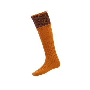 Herringbone shooting, Hunting and Country socks - House of Cheviot in Ochre - NEW