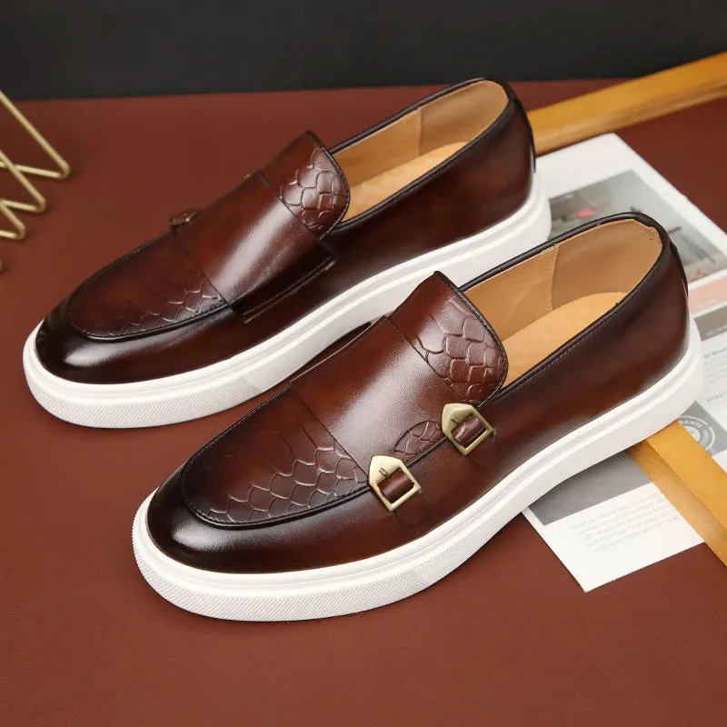 Hnzxzm Fashion Men's Casual Shoes Embossed Leather Men Classic Retro British Style Tassels Loafers Mens Slip-on Outdoor Driving Flats