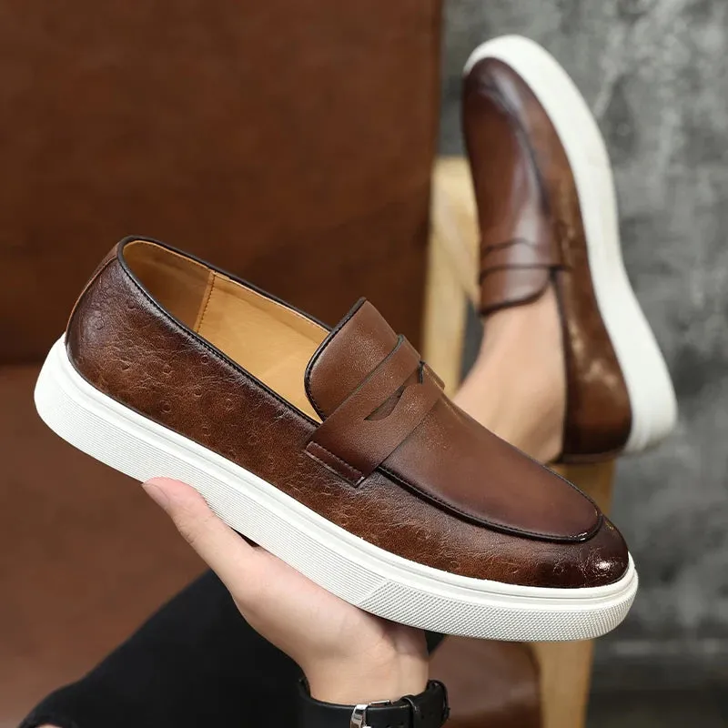 Hnzxzm Fashion Men's Casual Shoes Embossed Leather Men Classic Retro British Style Tassels Loafers Mens Slip-on Outdoor Driving Flats
