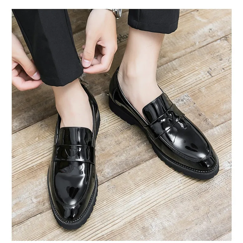 Hnzxzm Shoes Male Pointed Loafers Patent Leather Driving Shoes Original Men Formal Club Wedding Party Shoes Men Luxury Designer Shoes