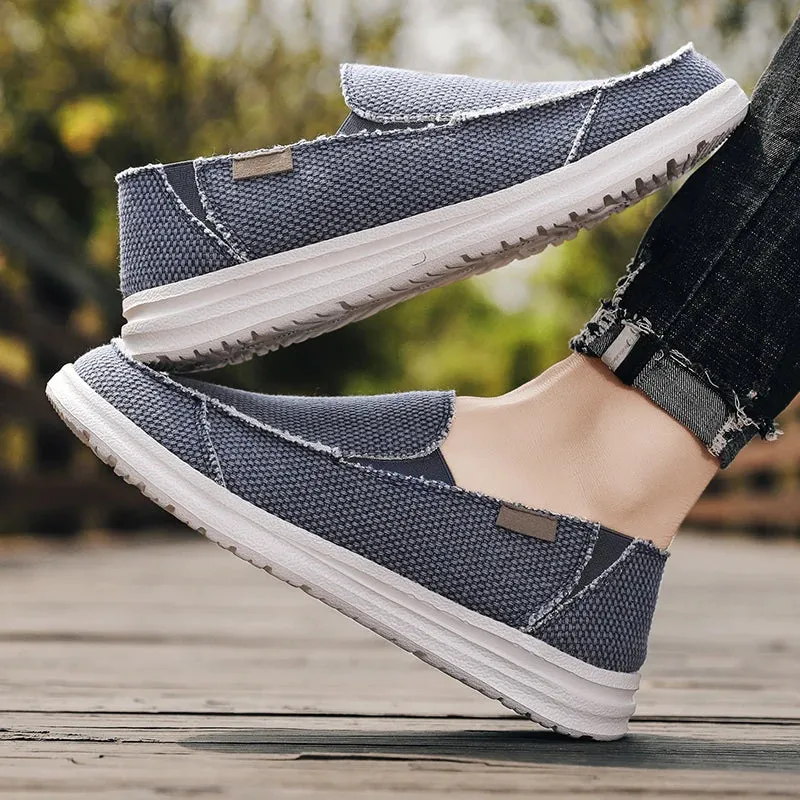 Hnzxzm Summer Denim Canvas Men Breathable Casual Shoes Outdoor Non-Slip Sneakers Comfortable Driving Shoes Men's Loafers Big Size 39-47