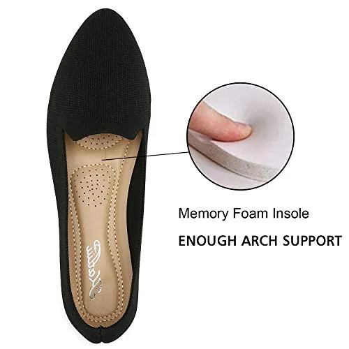 katliu Women's Knit Flat Shoes Comfortable Pointed Toe Ballet Flats Shoes Casual Slip On Flats Black