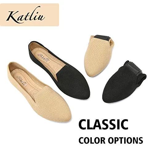 katliu Women's Knit Flat Shoes Comfortable Pointed Toe Ballet Flats Shoes Casual Slip On Flats Black