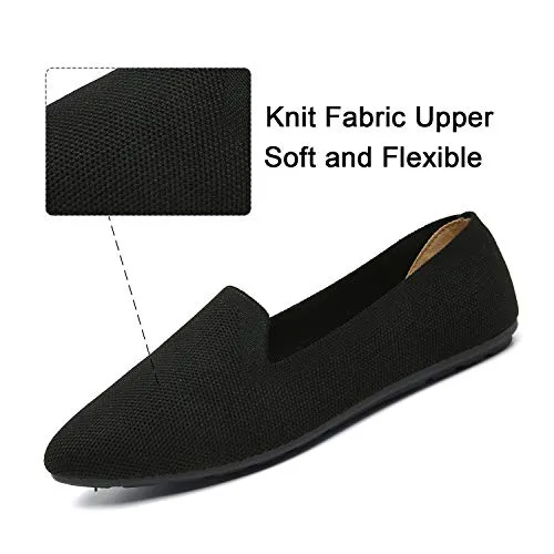 katliu Women's Knit Flat Shoes Comfortable Pointed Toe Ballet Flats Shoes Casual Slip On Flats Black
