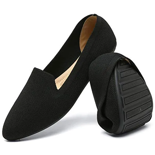katliu Women's Knit Flat Shoes Comfortable Pointed Toe Ballet Flats Shoes Casual Slip On Flats Black
