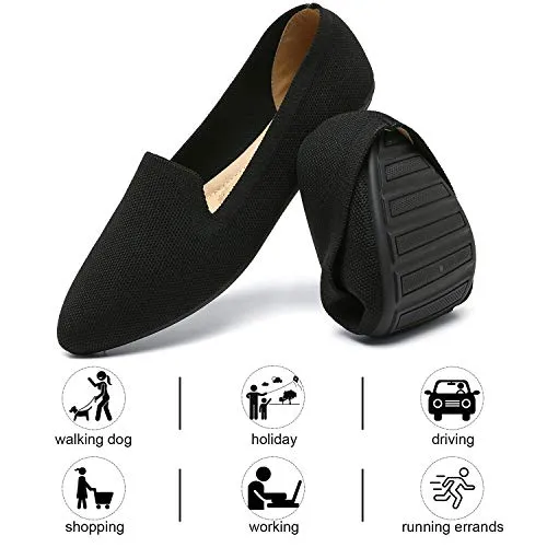 katliu Women's Knit Flat Shoes Comfortable Pointed Toe Ballet Flats Shoes Casual Slip On Flats Black