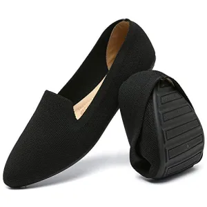katliu Women's Knit Flat Shoes Comfortable Pointed Toe Ballet Flats Shoes Casual Slip On Flats Black