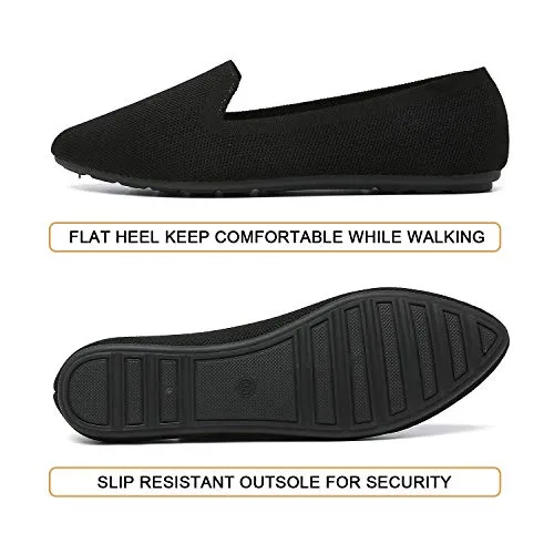 katliu Women's Knit Flat Shoes Comfortable Pointed Toe Ballet Flats Shoes Casual Slip On Flats Black