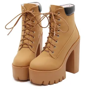 Lace Up High-Heeled Platform Ankle Boots