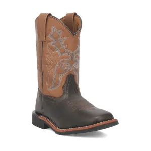 Laredo Youth Unisex Bexley Dark Brown/Tan Faux Leather Cowboy Boots