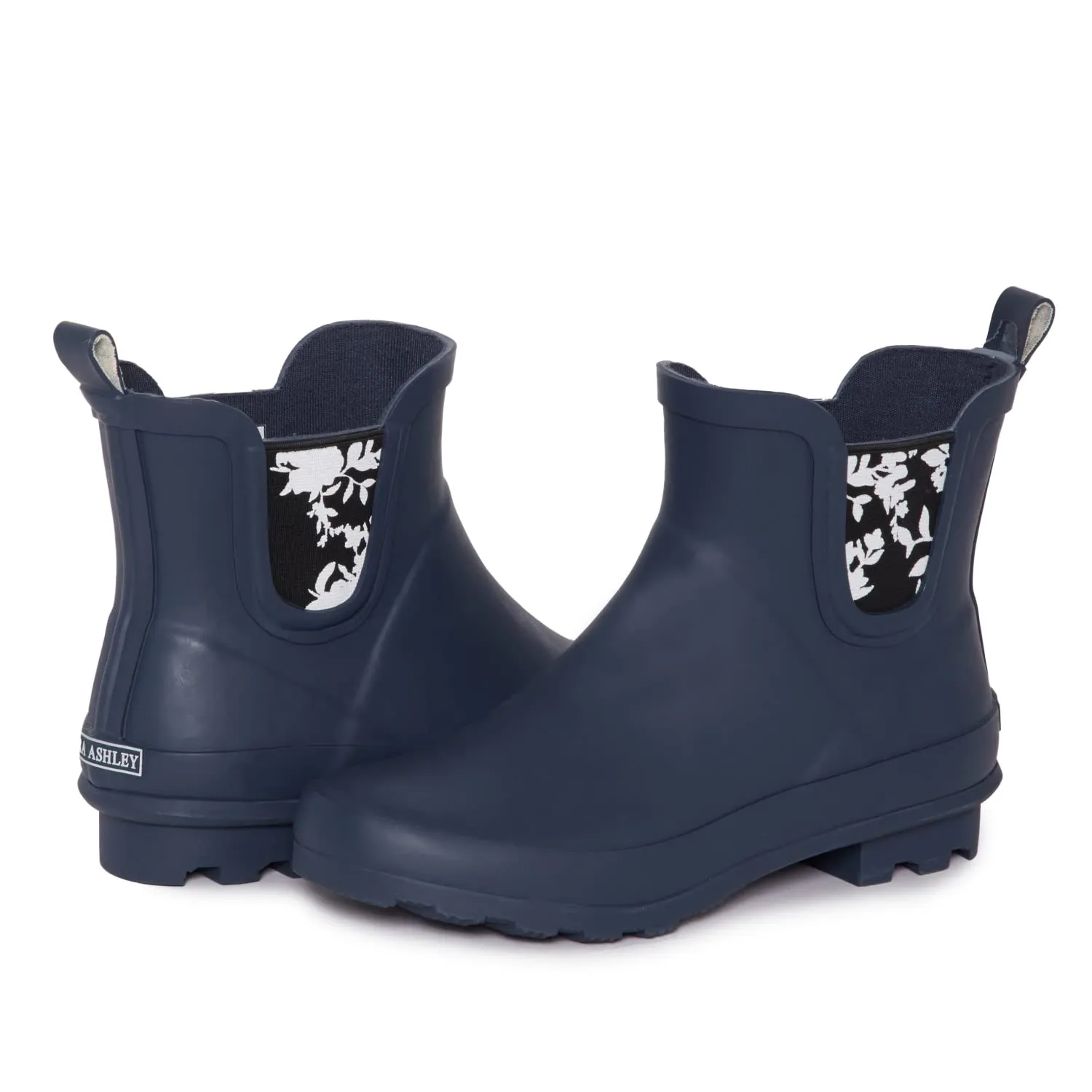 Laura Ashley Ladies Mid Cut Ankle Height Rubber Rain Boots, Dk. Denim, 5