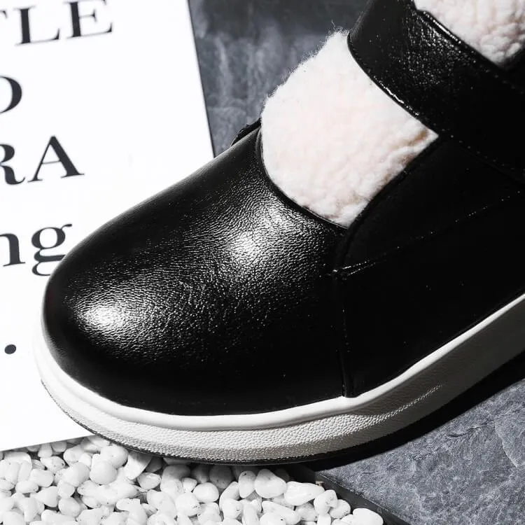 Leather Flat Velcro Round Toe Mid Calf Boots