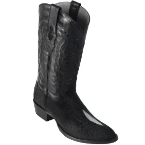 Los Altos Single Stone Stingray R-Toe Black Cowboy Boots 651205
