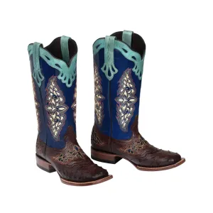Lucchese Women's Amberlyn Ostrich Boot M5802 - Sienna/Navy