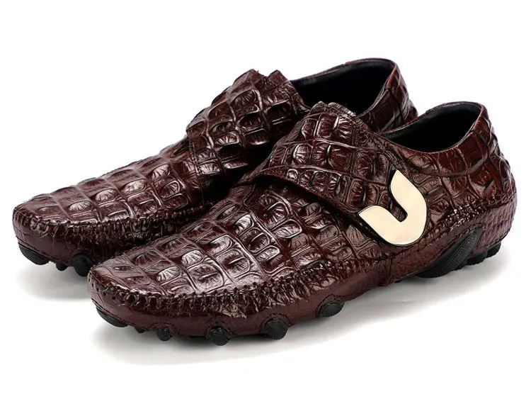 Luxury Driving Shoes Mens Shoes Genuine Leather Shoes Loafer Cow Leather Crocodile Pattern Hasp Casual Shoes Zapatos Hombre