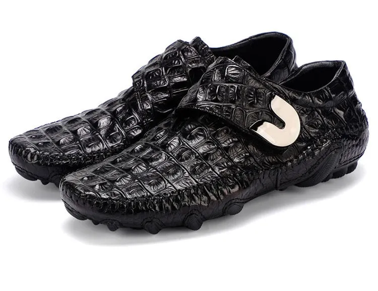 Luxury Driving Shoes Mens Shoes Genuine Leather Shoes Loafer Cow Leather Crocodile Pattern Hasp Casual Shoes Zapatos Hombre