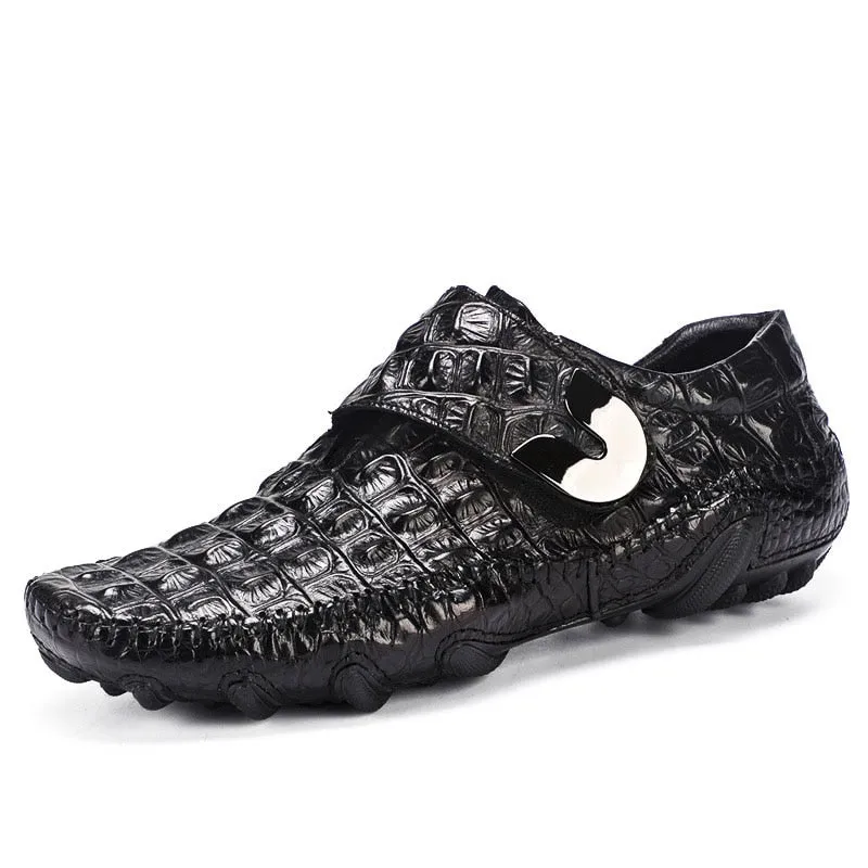 Luxury Driving Shoes Mens Shoes Genuine Leather Shoes Loafer Cow Leather Crocodile Pattern Hasp Casual Shoes Zapatos Hombre