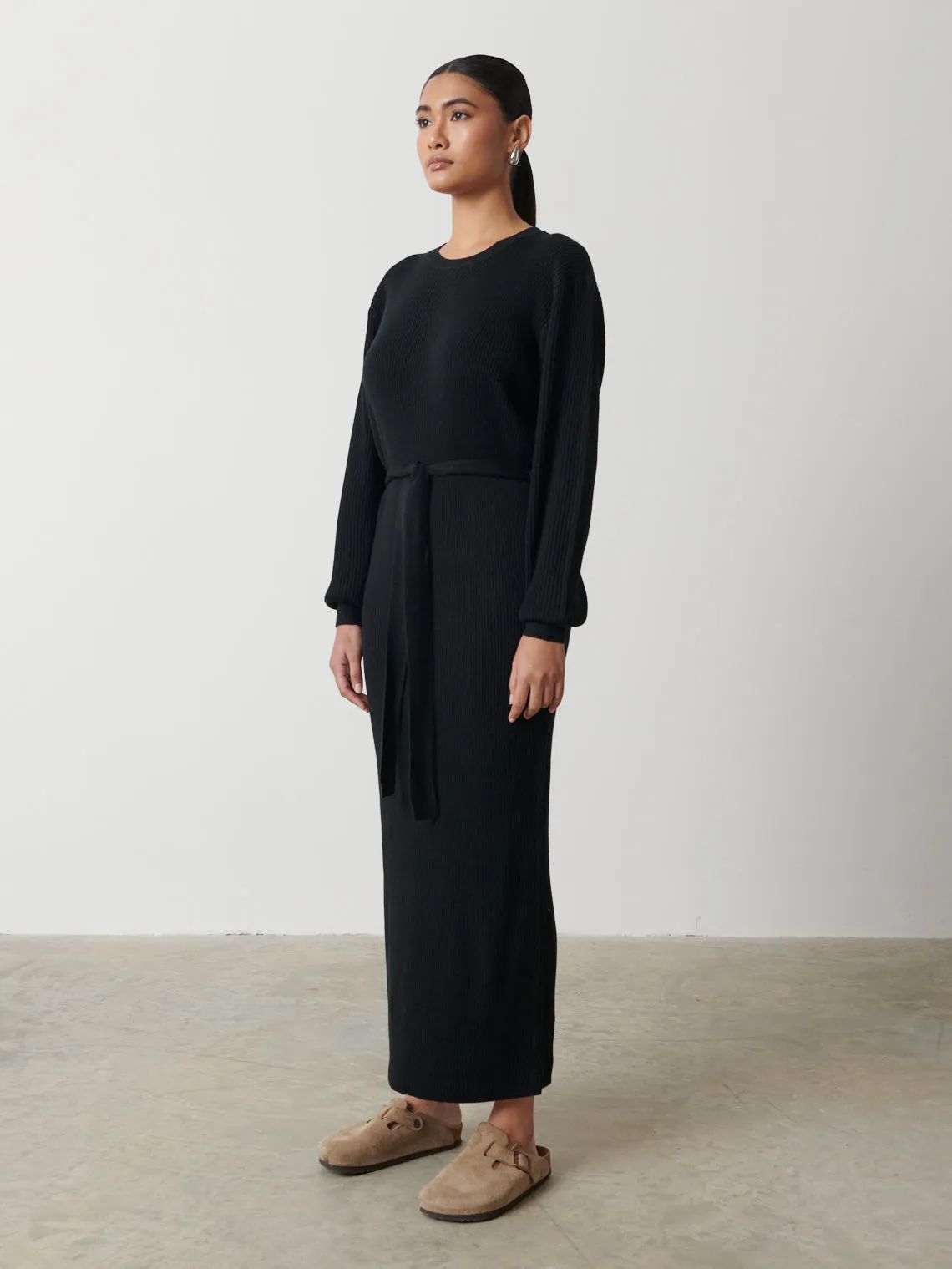 Mae Crew Neck Knit Dress - Black