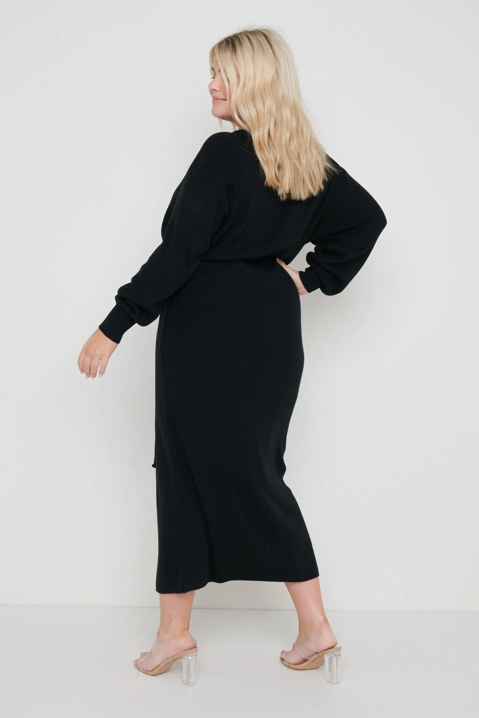 Mae Crew Neck Knit Dress - Black