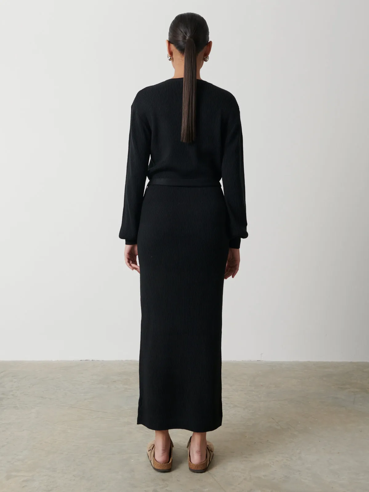Mae Crew Neck Knit Dress - Black