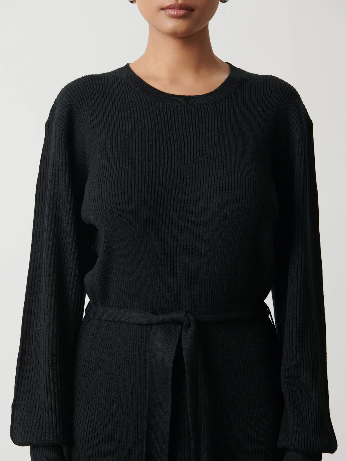 Mae Crew Neck Knit Dress - Black