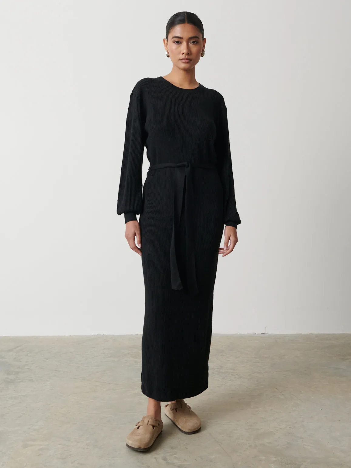 Mae Crew Neck Knit Dress - Black