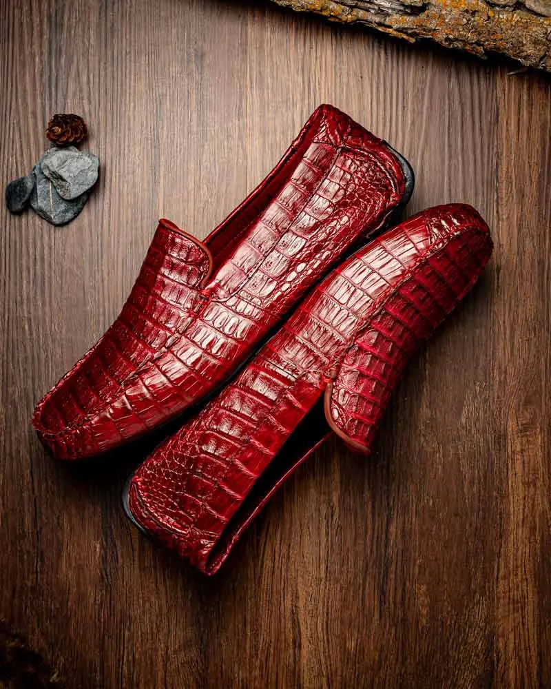 Marco Di Milano Remo Wine Caiman Driving Slip-On Loafers