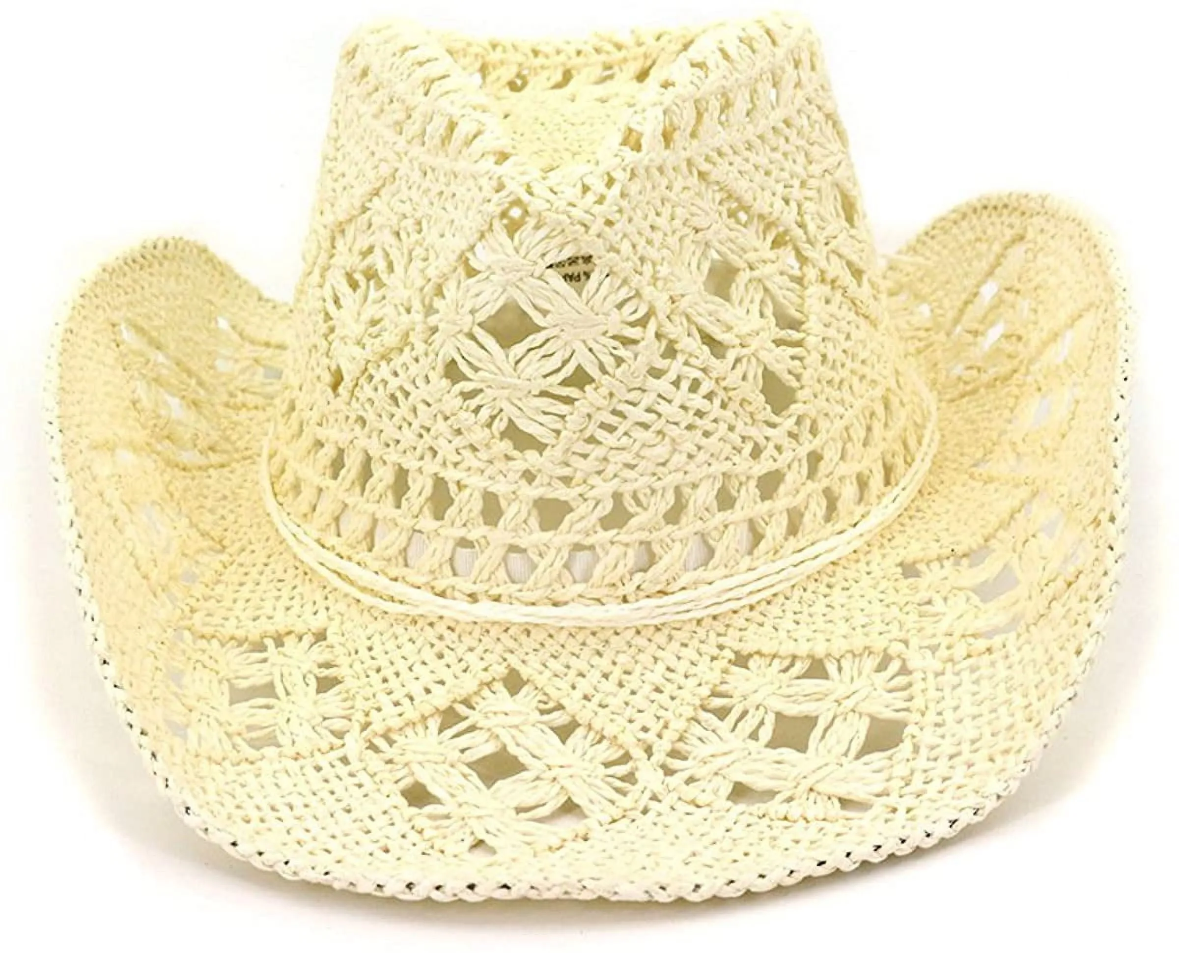 Men Women'S Summer Cowboy Cowgirl Straw Hat Hollow Out Woven Roll up Wide Brim Hat
