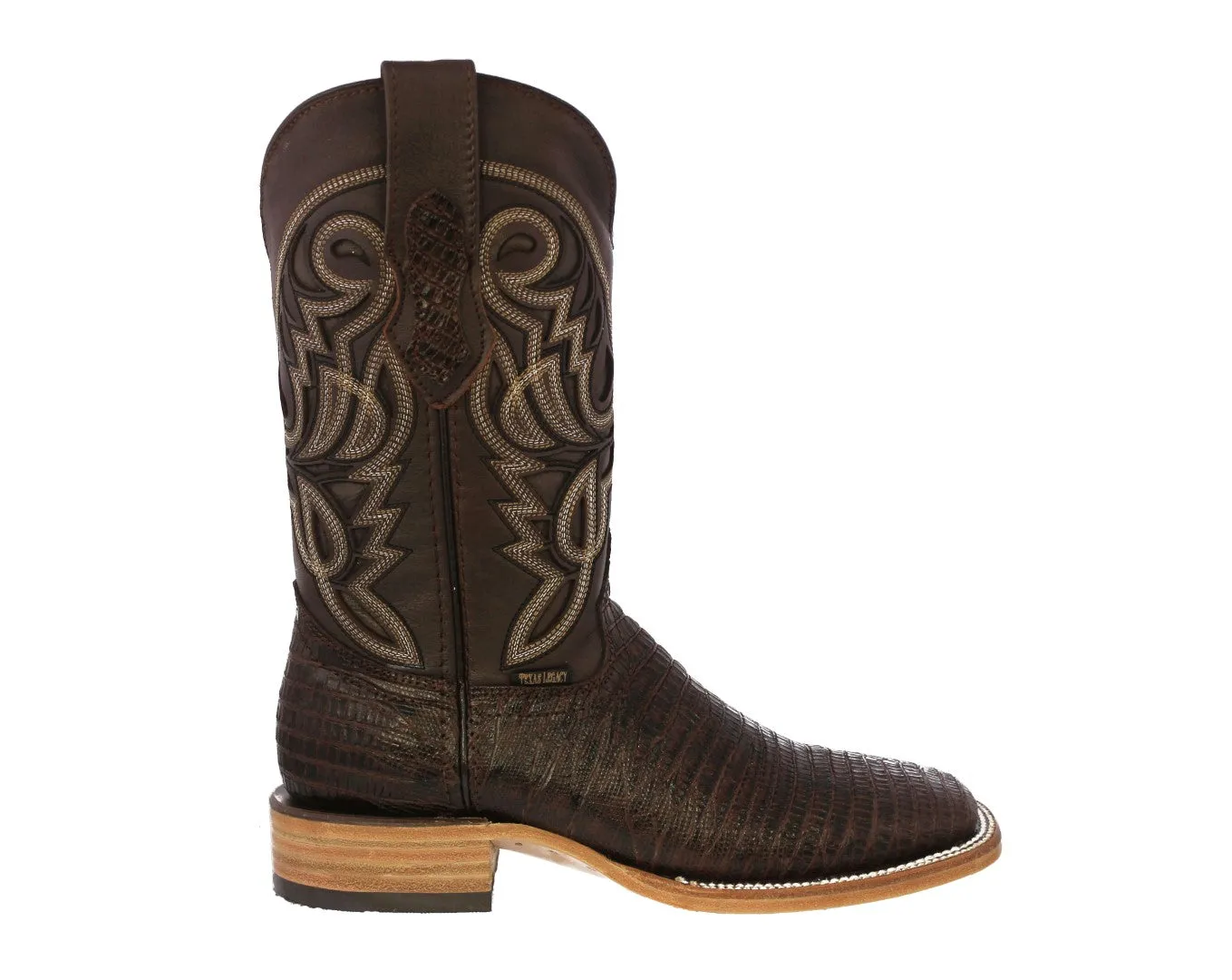 Mens Brown Cowboy Boots Teju Lizard Leather - Square Toe