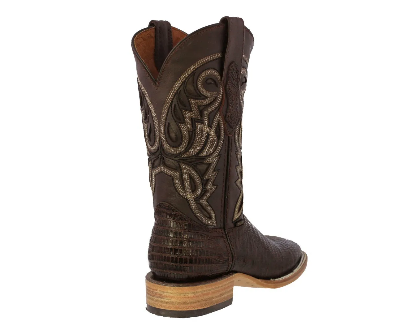 Mens Brown Cowboy Boots Teju Lizard Leather - Square Toe