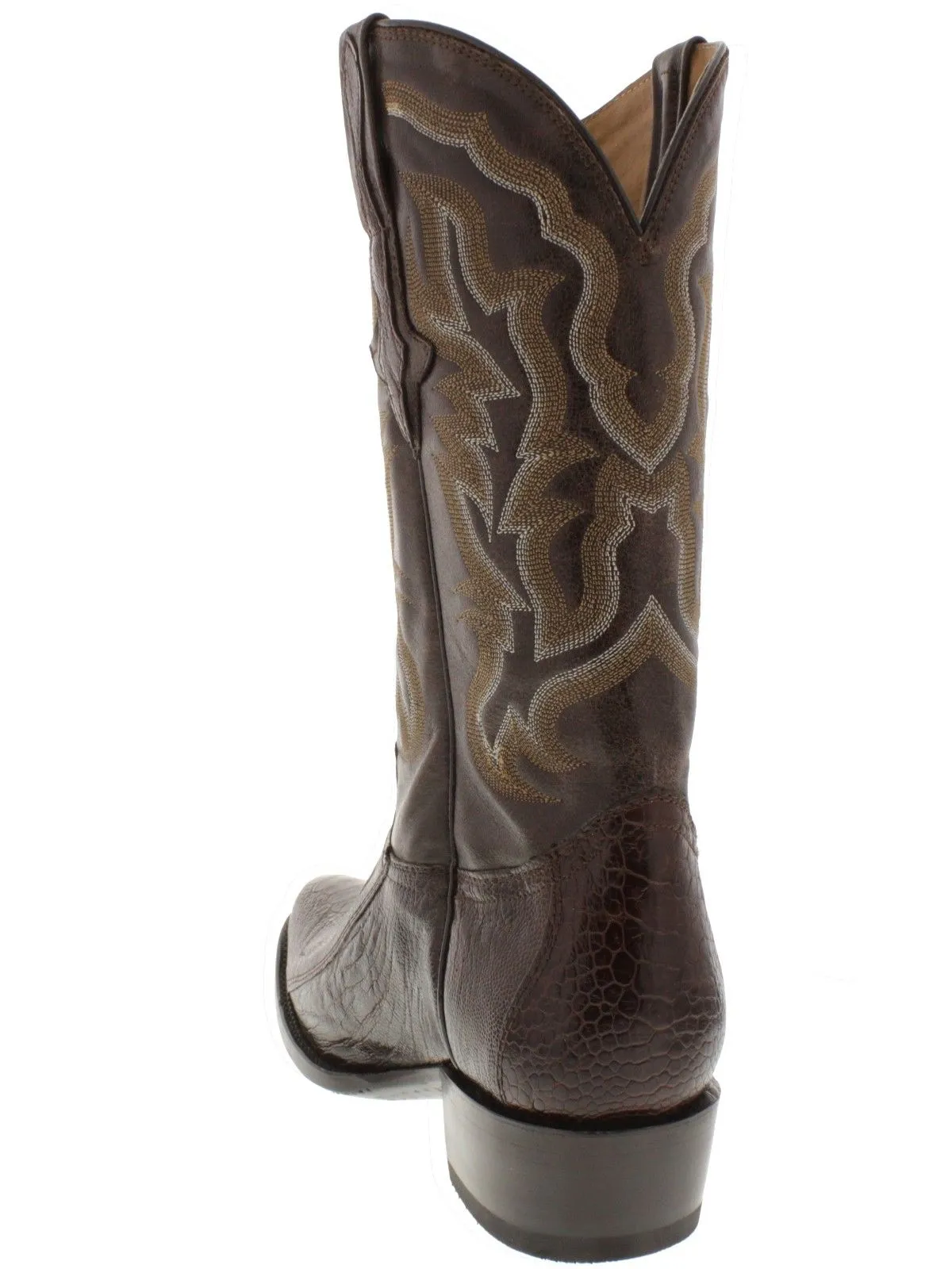 Men's Brown Genuine Ostrich Foot Exotic Skin Cowboy Boots - Round Toe