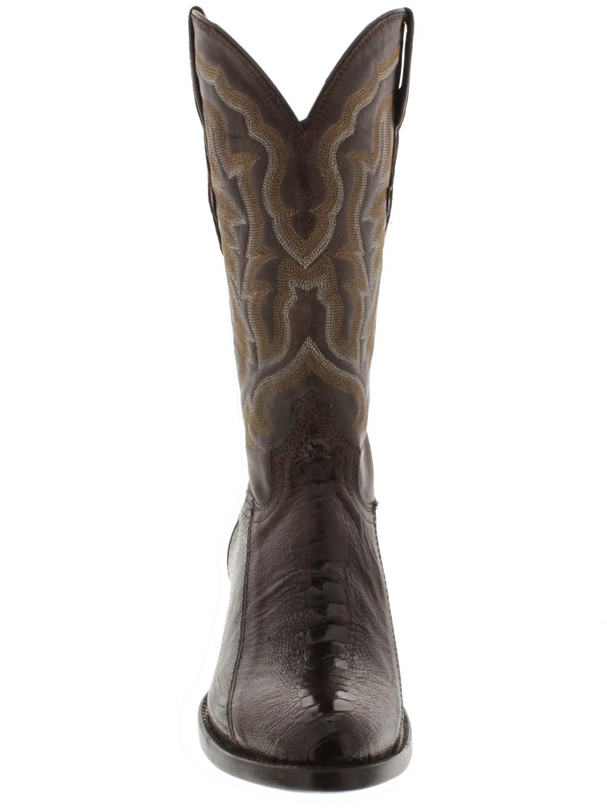 Men's Brown Genuine Ostrich Foot Exotic Skin Cowboy Boots - Round Toe